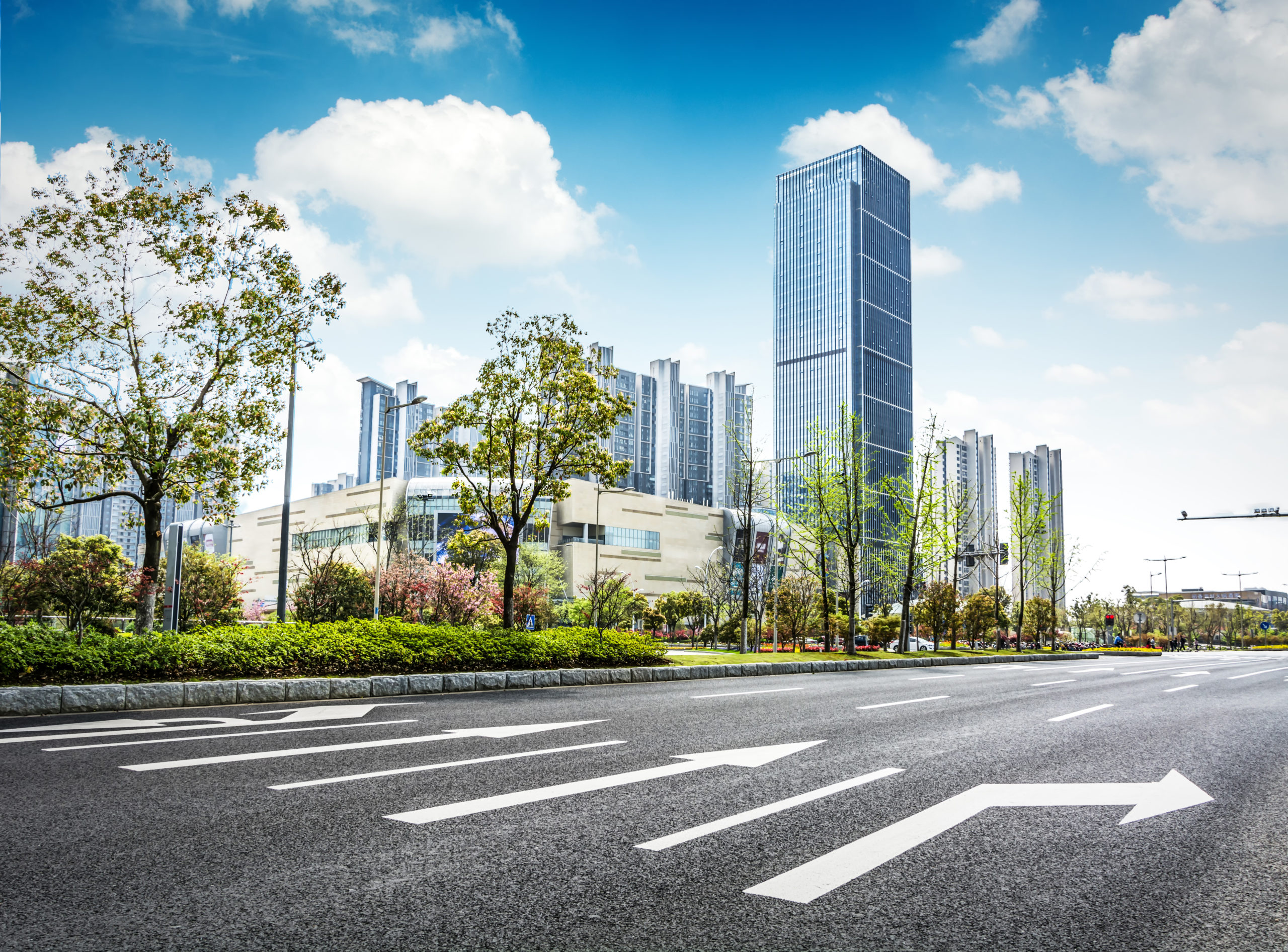 Asphalt road and modern city Mairie